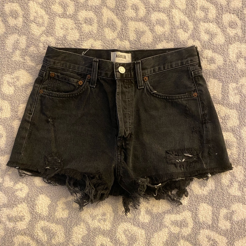Agolde Black Parker Cut Off Denim Shorts
